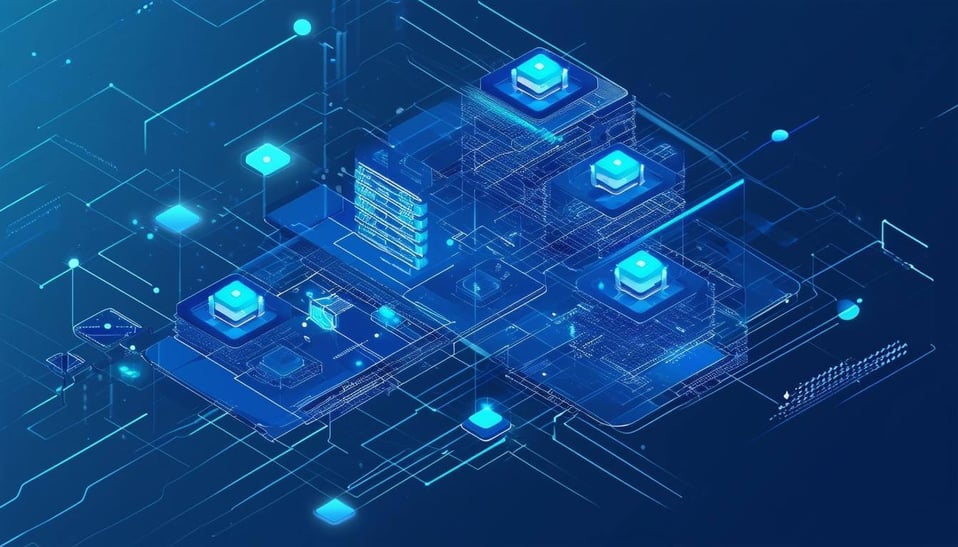 blockchain software architecture dapp with blue and gray colours